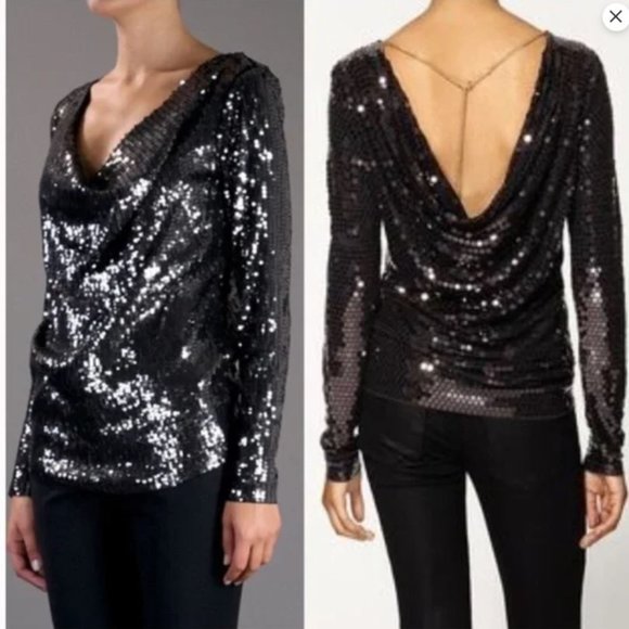 Michael Kors Sequin Draped Cowl with MK Chain - Picture 1 of 14